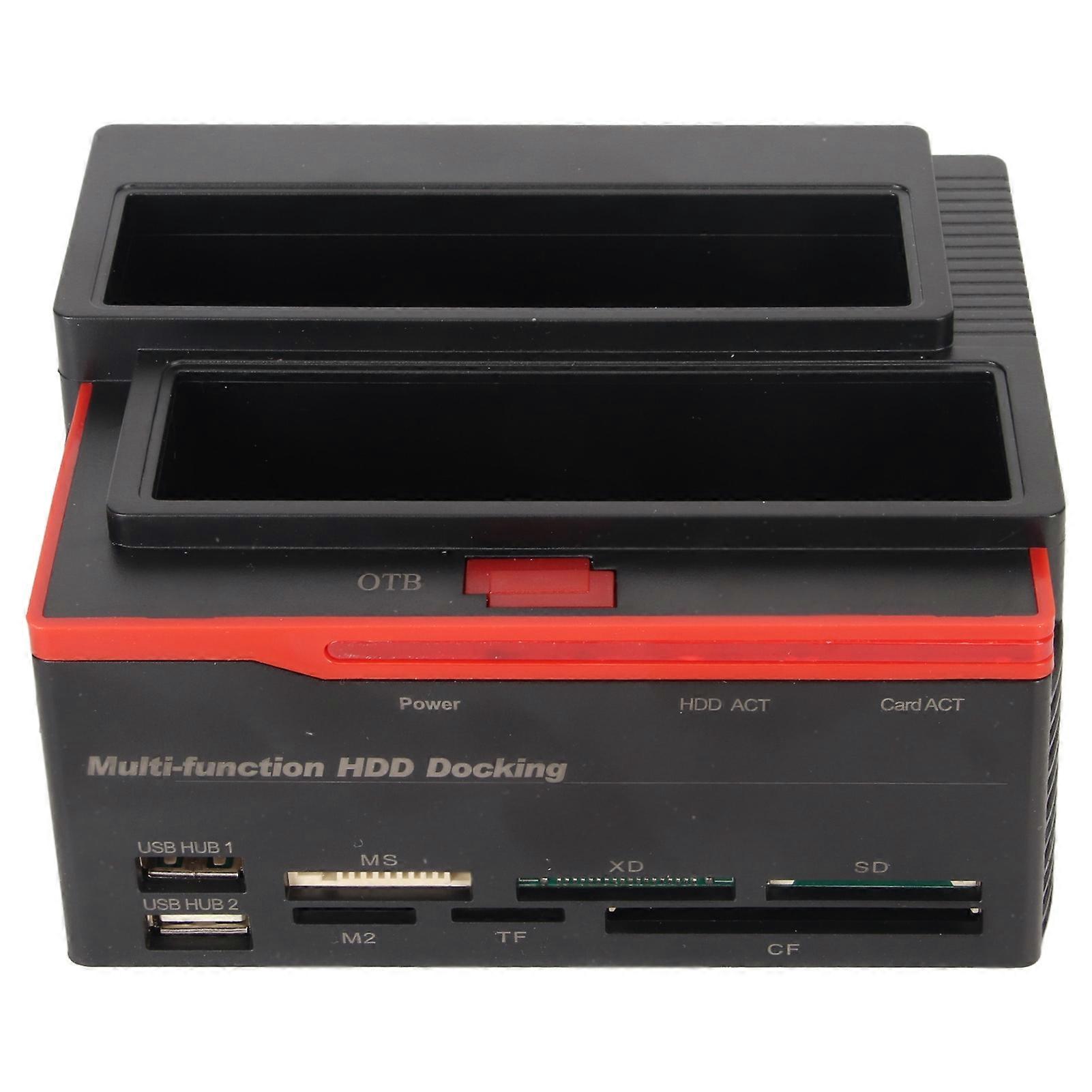 HDD Docking Station Dual Bay 480Mbps USB2.0 to SATA IDE Clone Function Hard Drive Reader for 2.5/3.5in 8TB SSD 100‑240V UK Plug 