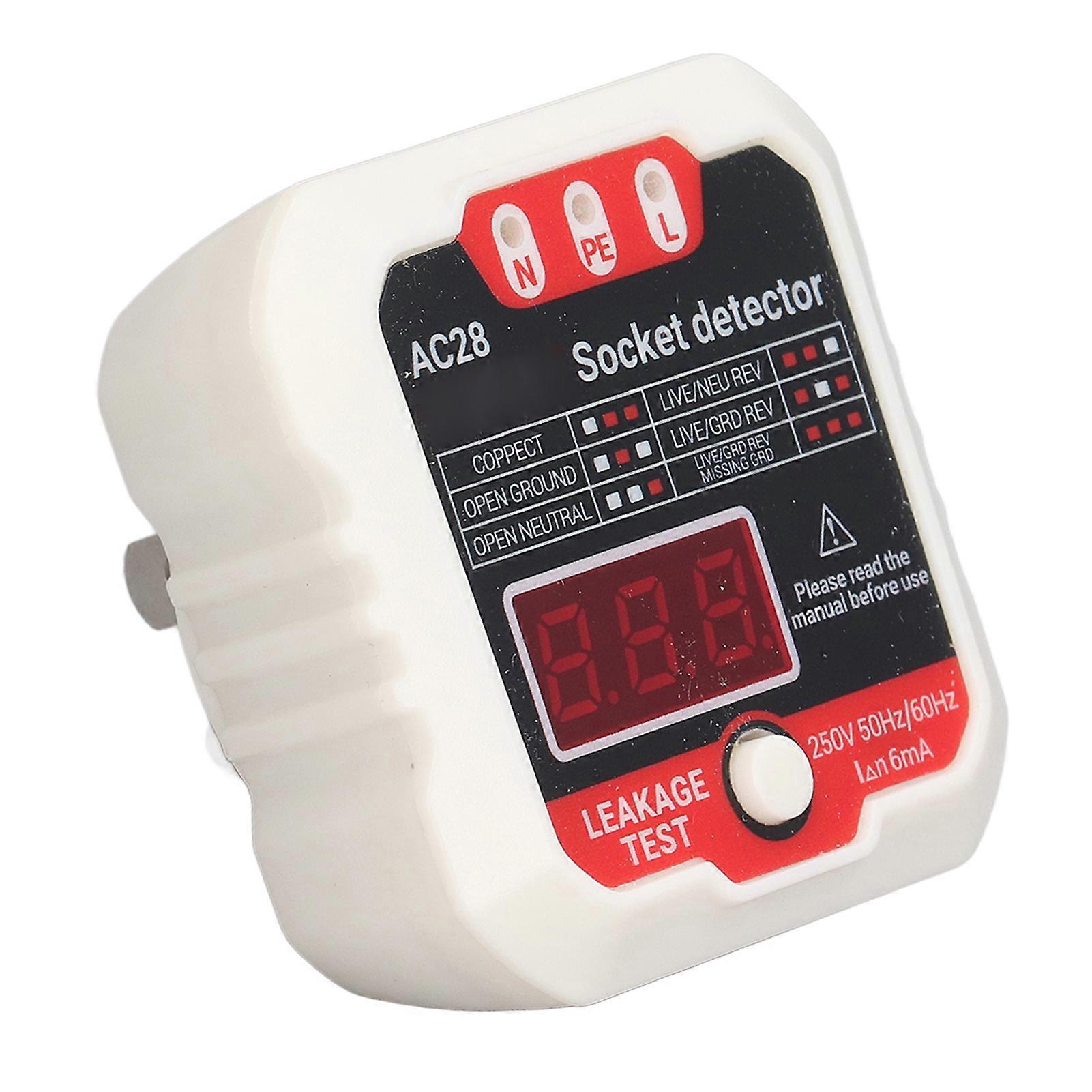 LCD Digital Display Power Socket Tester Phase Detector Ground Wire Polarity Electric Leakage Outlet Tester EU Plug 220V 