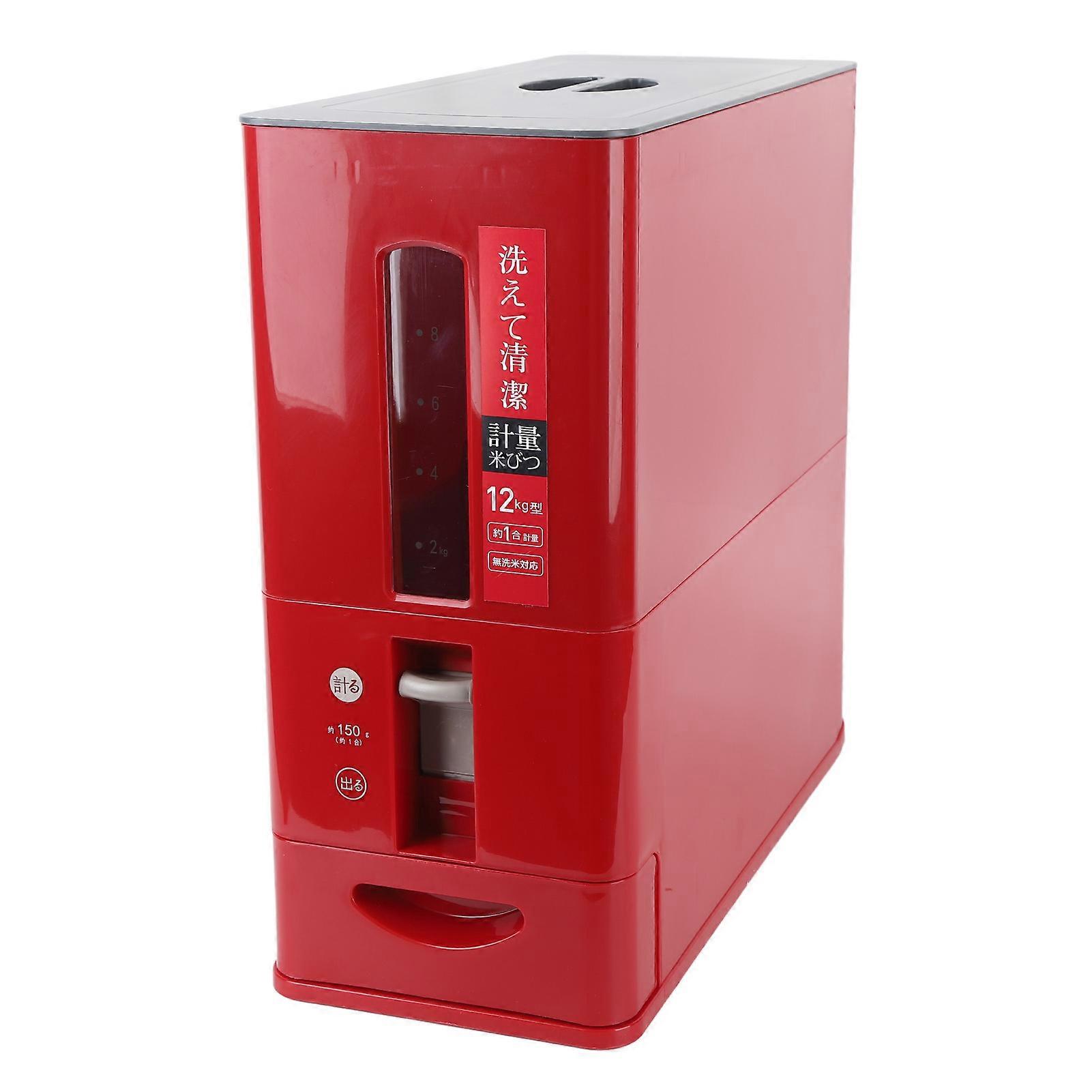 12kg Automatic Rice Storage Bin Drawer Type Intelligent Measurable Dispenser Rice Bucket for Rice Bean Grain Cereal Red 