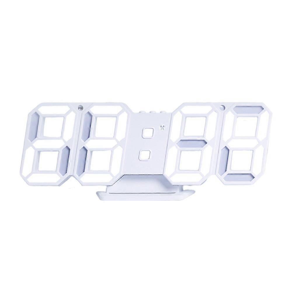 Fnyoxu Digital Alarm Clock Automatic Photosensitive Digital Clock 3 D Electronic Clock Multi-function Mount Dual-purpose LED Clock White Frame