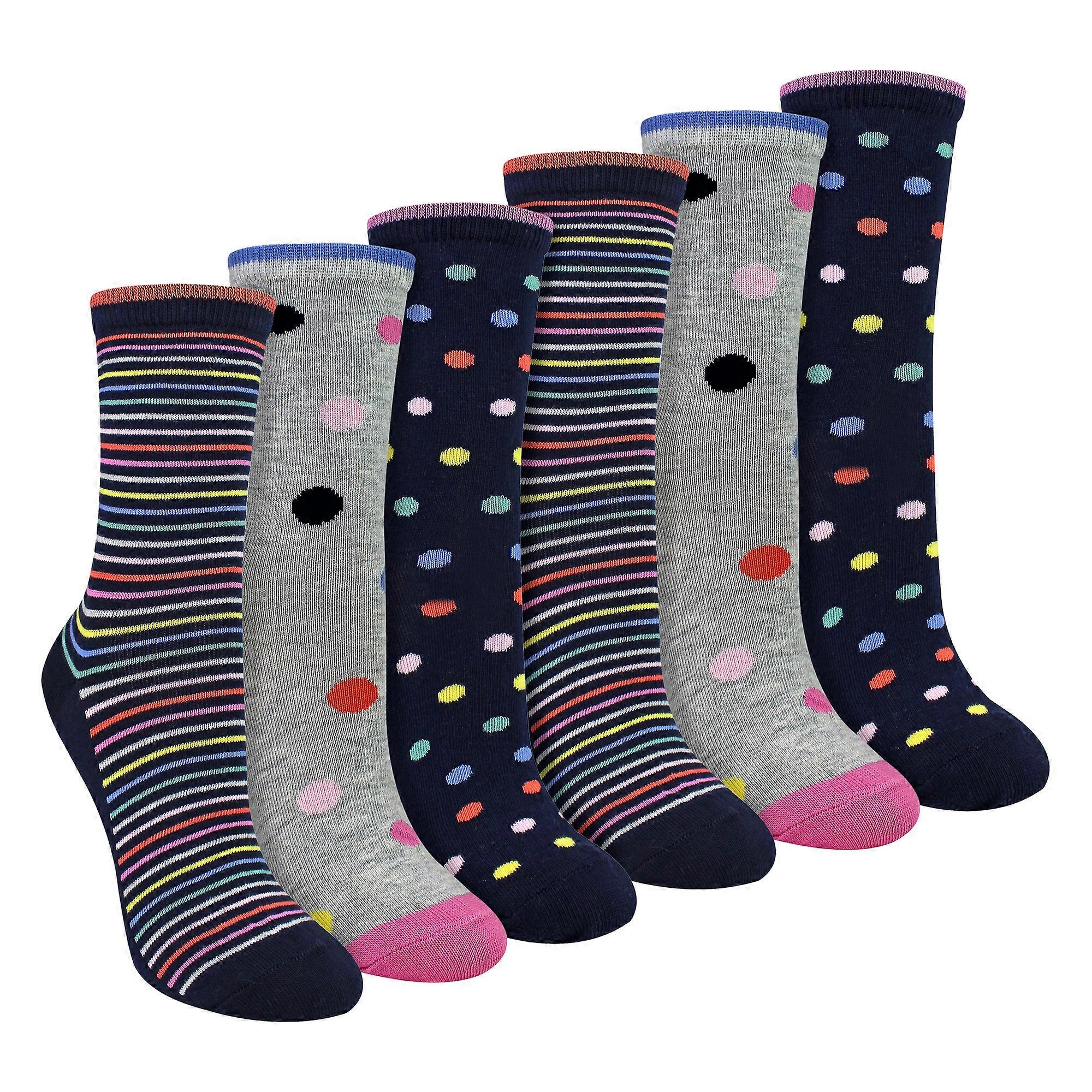 Sock Snob - 6 Pairs Ladies Spots Stripe Pattern Cotton Socks