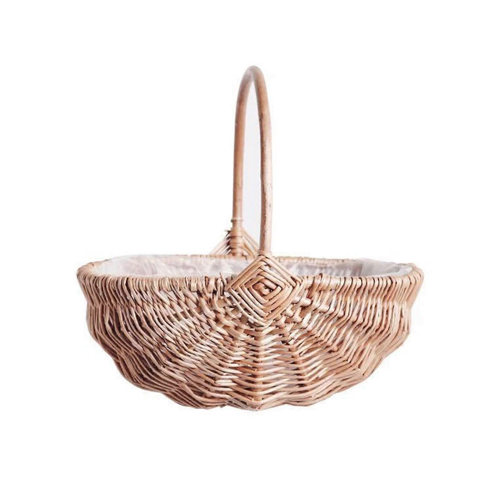 Handle Rattan Flower Basket Small Handmade Storage Basket With Handle Plastic Insert Wicker Flower Girl Basket Brown