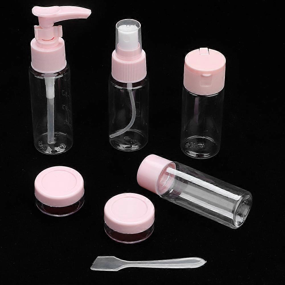 7pcs Set Portable Reusable Empty Makeup Spray Bottle Lotion Cream Container Kit (Pink)