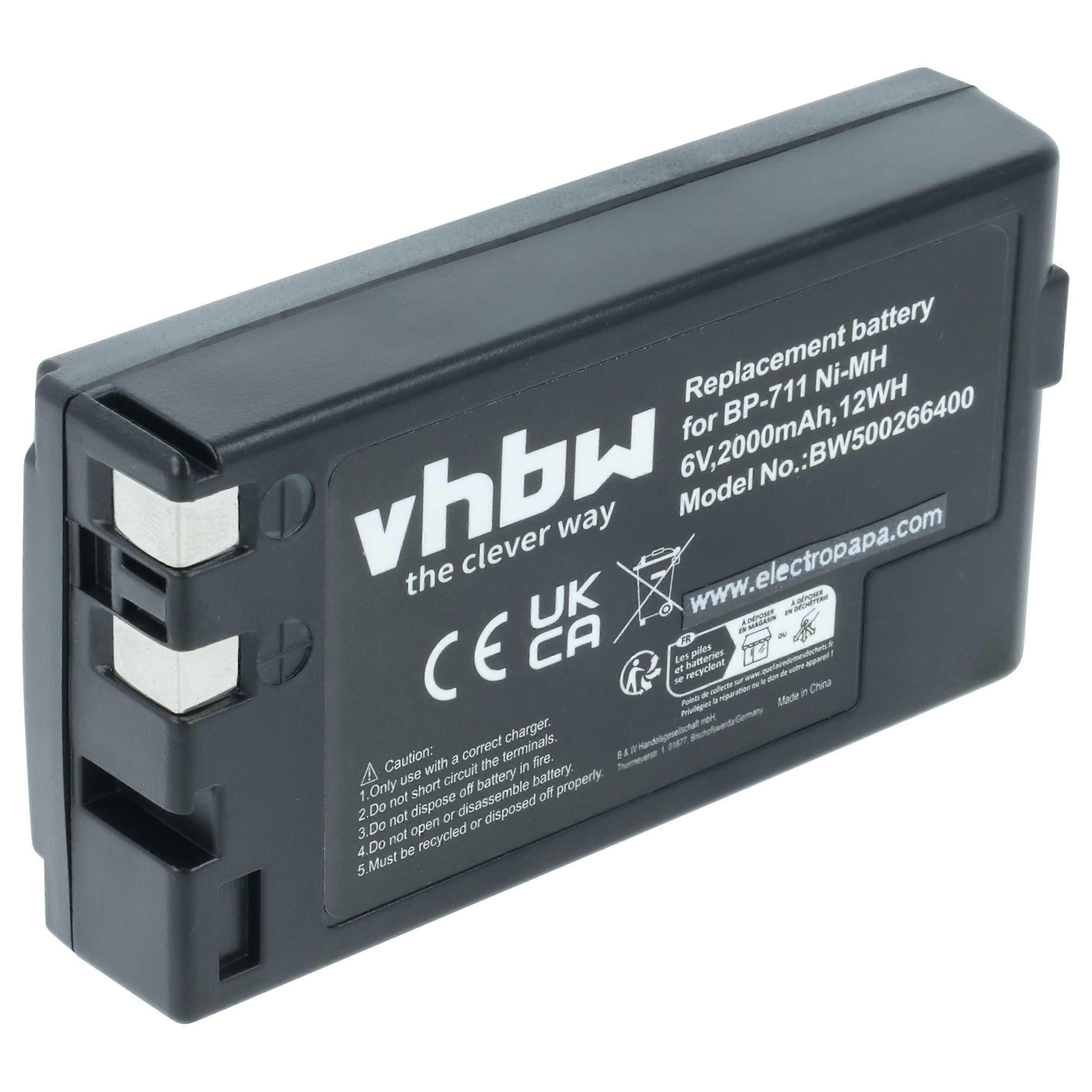 Batterie vhbw compatible avec les caméscopes Canon E-50, E-460, E-520, E-51, E-57, E-53, E-60, E-63, E-61, E-440, E-65, E-640 (2000 mAh, 6 V, NiMH)