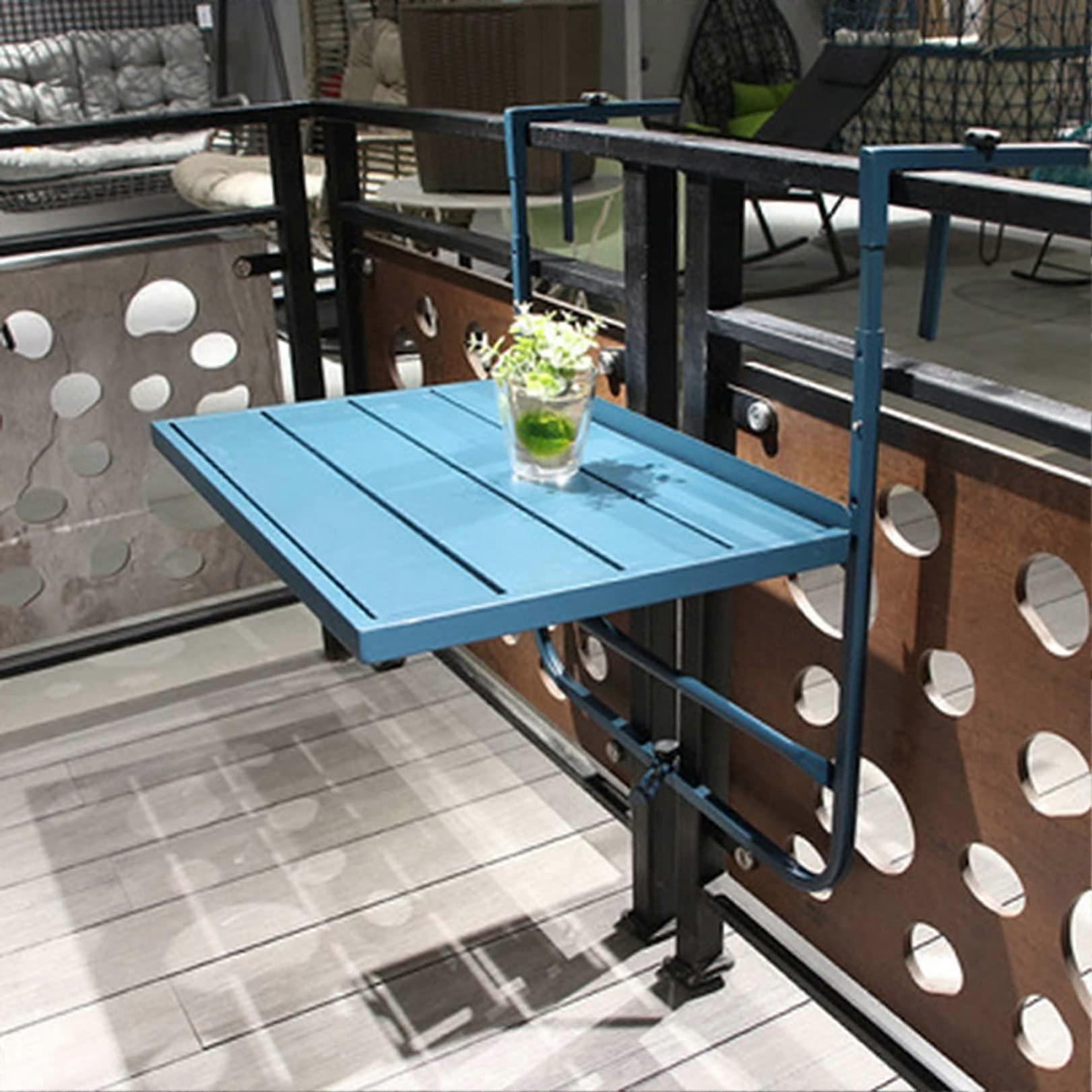 Portable Balcony Railing Table Foldable Hanging Bar for Outdoor Dining or Window Use 60x40cm Blue