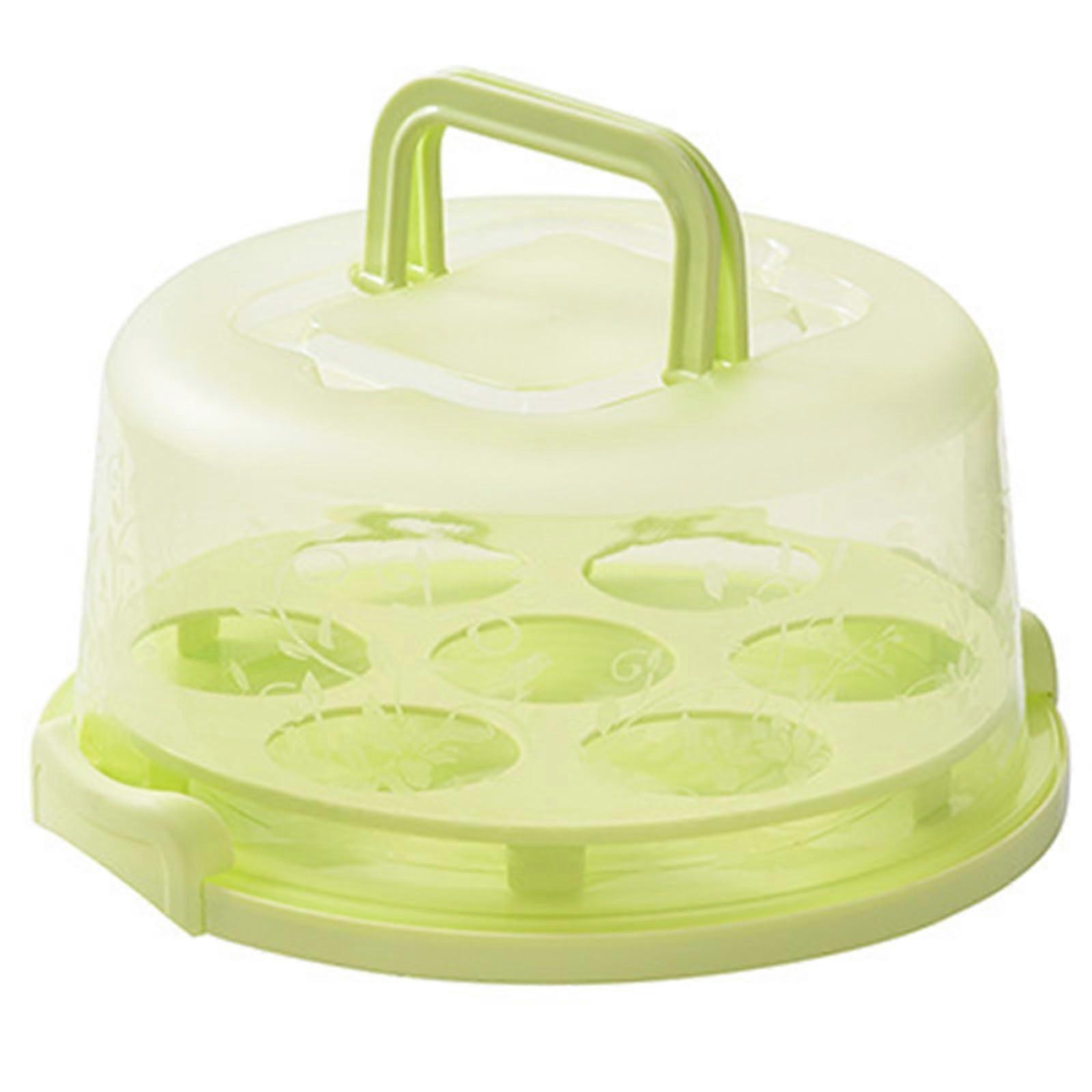 Cake Carrier with Dustproof Cover and Handle for Cupcakes Desserts Travel Storage Green Ref: 2734