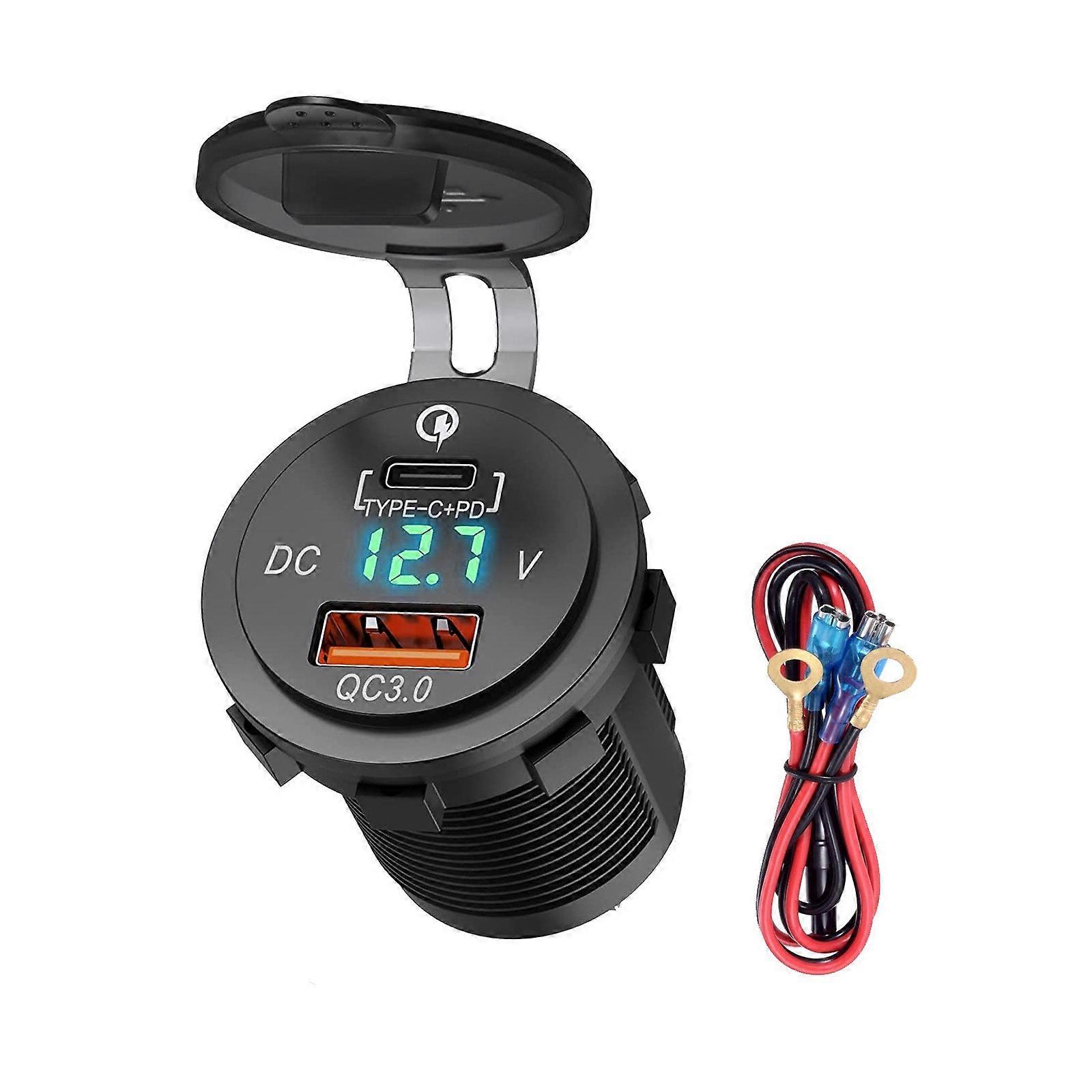 Intelligent Digital Display Car Charger PD Fast Charging Hubs Station For Motorcycles Car Double Port Power Delivery  Green screen with 0.