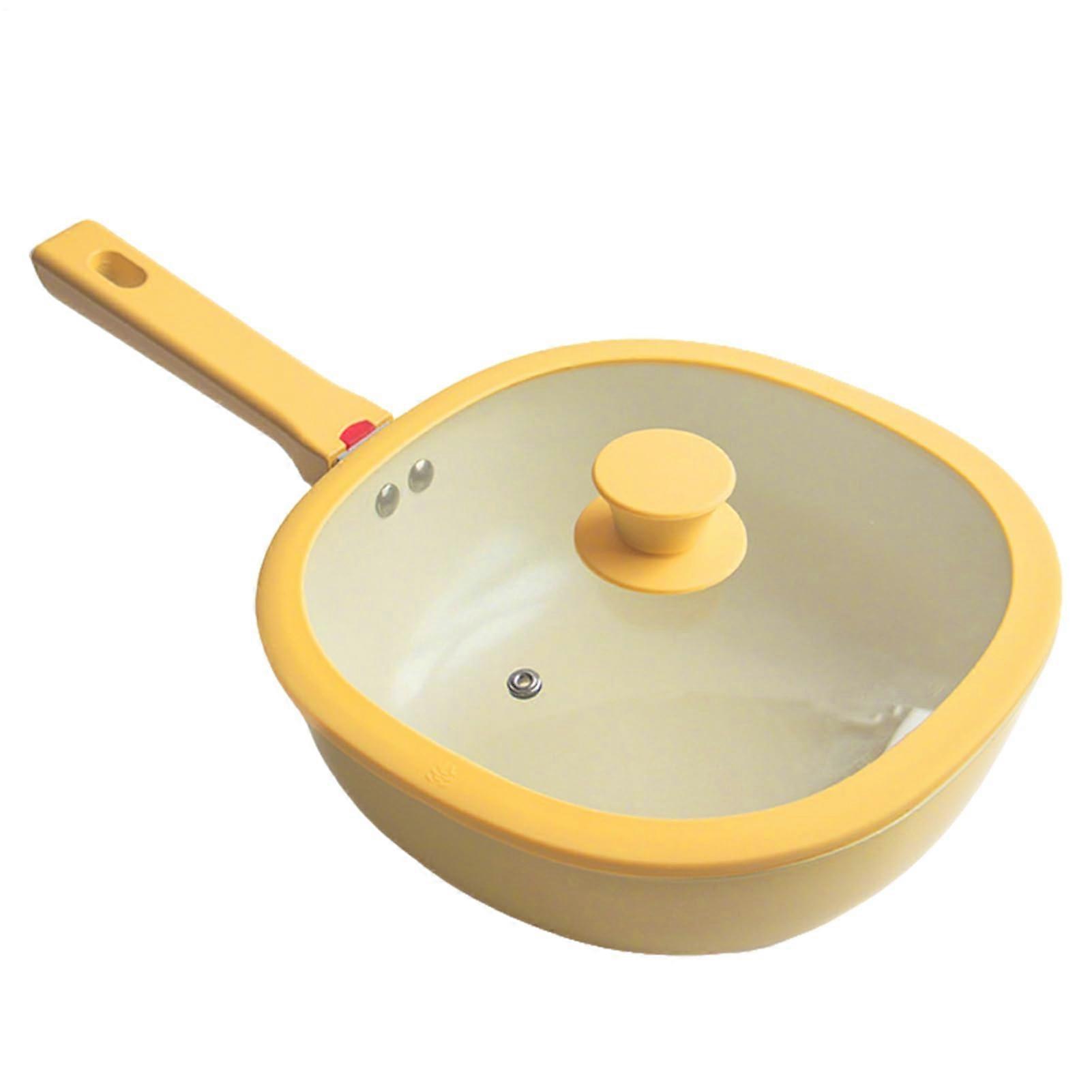 Non Stick Frying Pan with Lid 1.9L Yellow Square Alloy Pot for Saute Cooking Baking Grilling Kitchen