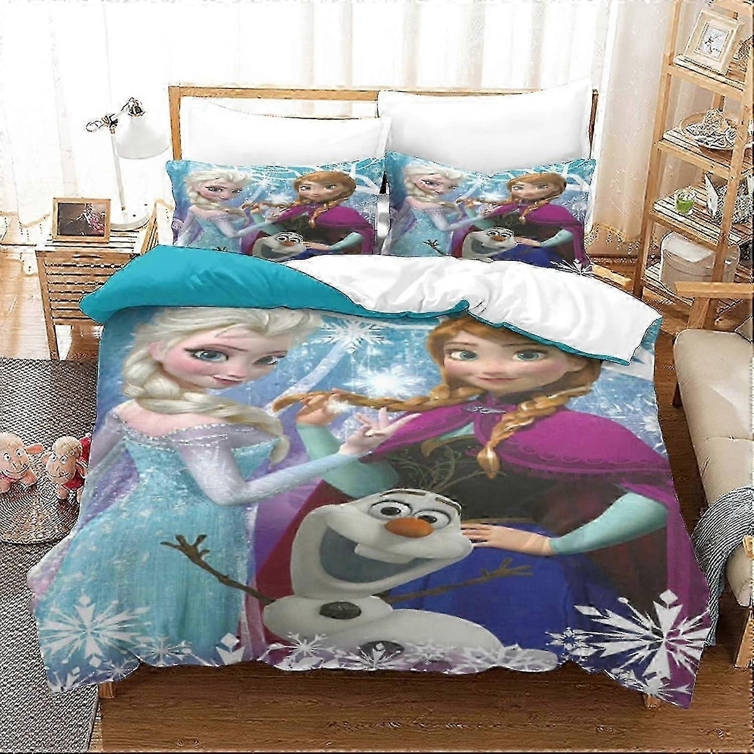 FrozenD Elsa Printed Duvet Cover Set com fronha para adolescente, personagem animado Edredom Capa Cama Kingx 135 * 200 CM