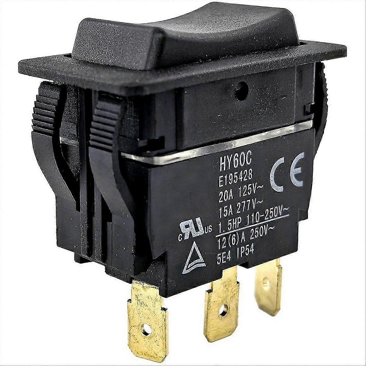 HY60C 3-Pin Rocker Switch (on)-Off-(on) 20A/125V- 15A/277V Heavy-Duty Switch for Motors, Tools & In