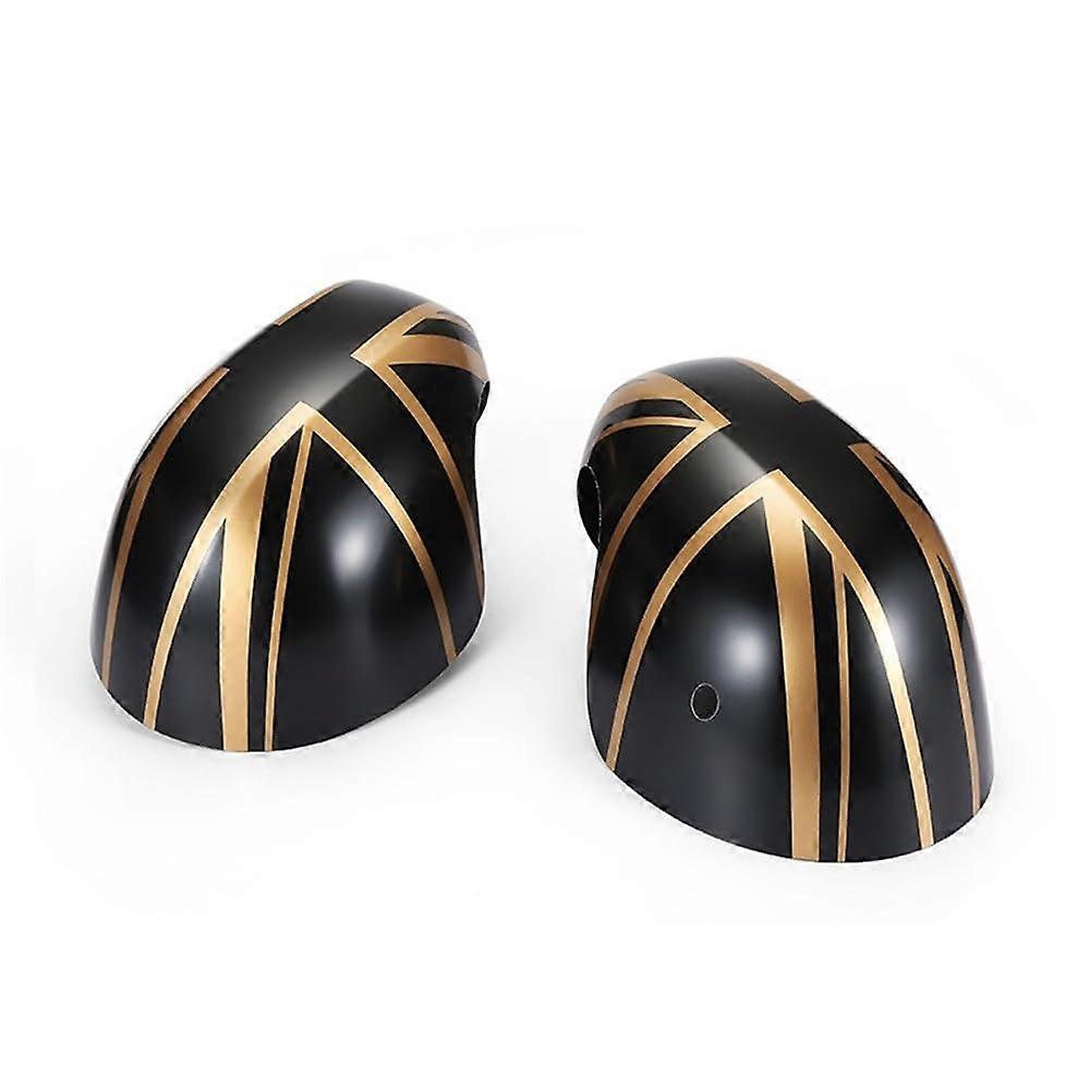ABS Rearview Side Mirror Cover Caps with Lamp Hole for Mini Cooper F54 F55 F56 F57 F60 Union Jack Gold
