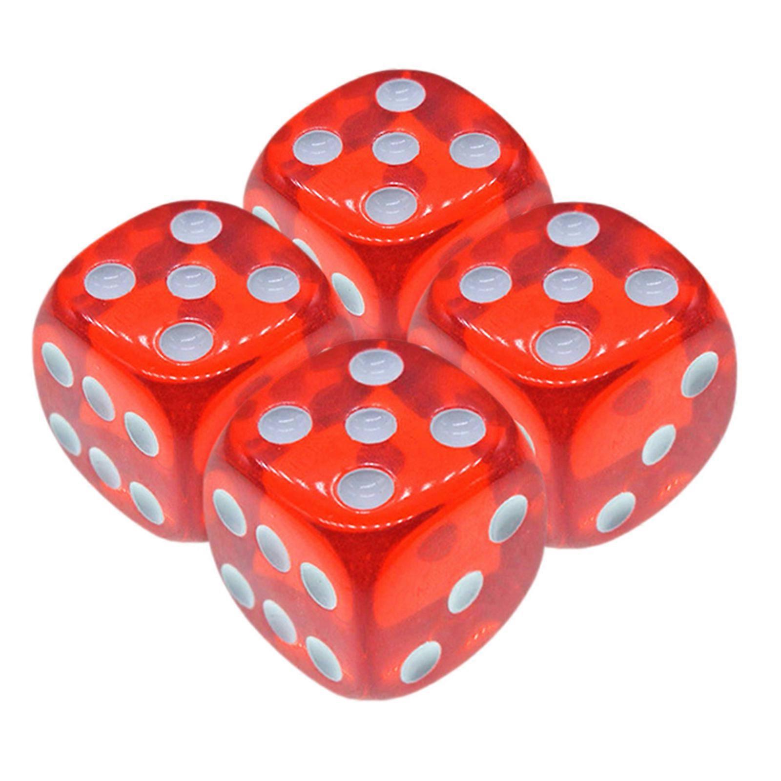 4 Pcs 18mm Dices 6-Sided Red Colored Translucent Solid Dice For Games Teaching