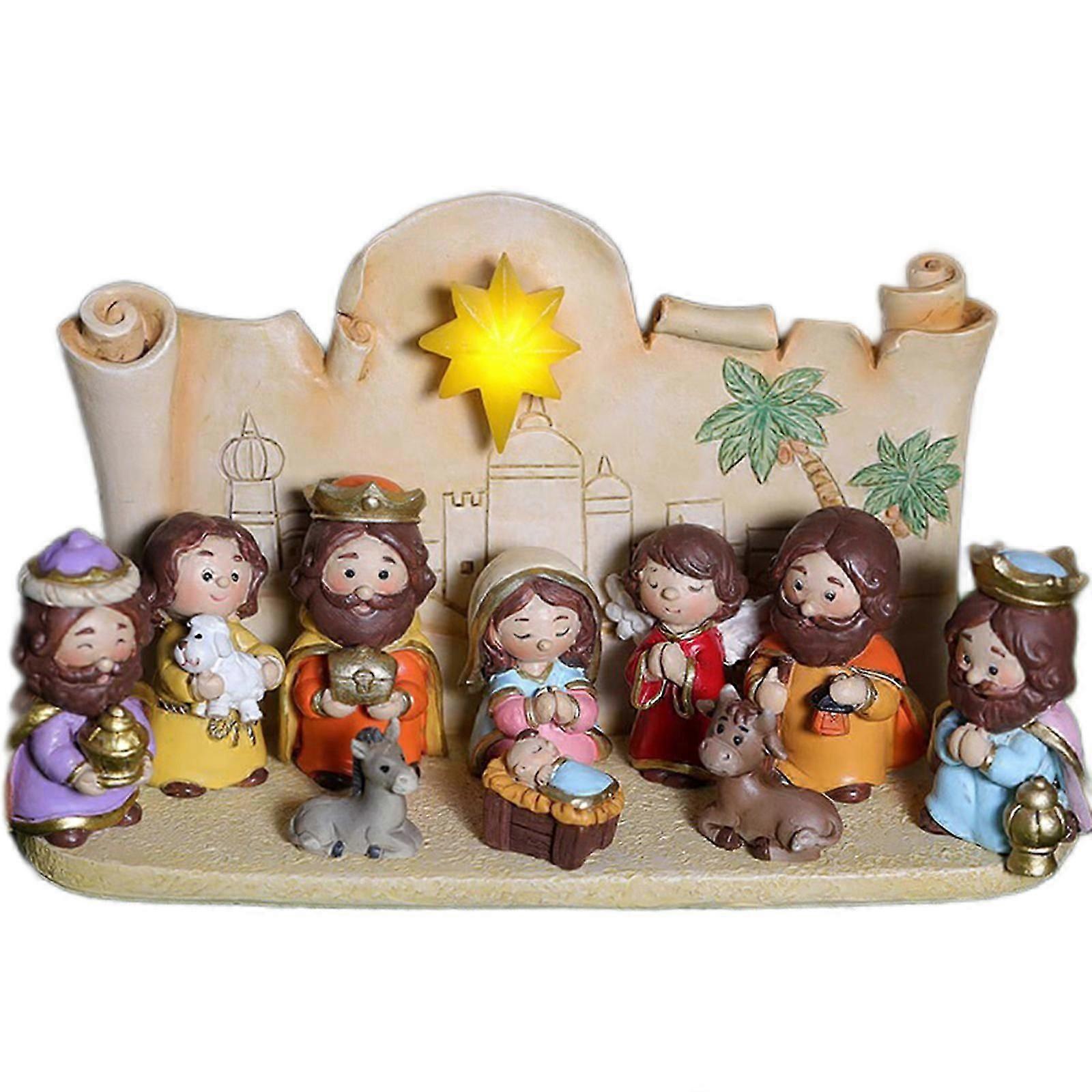 11 Pcs Mini Christmas Nativity Set Little People Nativity Set Nativity Scene with Light Miniature Manger