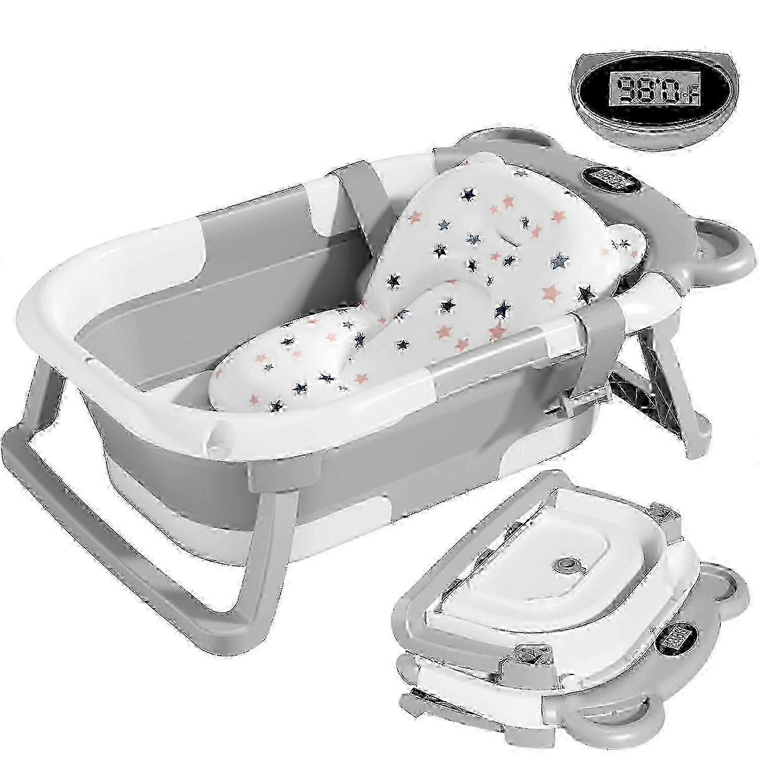 Collapsible Baby Bathtub with Real-Time Temp Monitor and Floating Cushion
