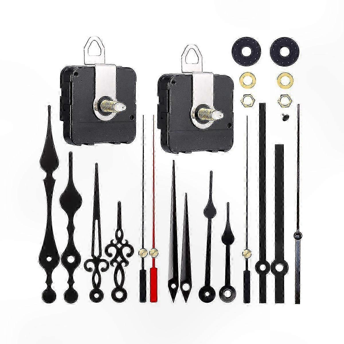 2 Pcs High Long Shaft Clock Movement Mechanism with 5 Pairs of Clock Repair Parts for Replacement