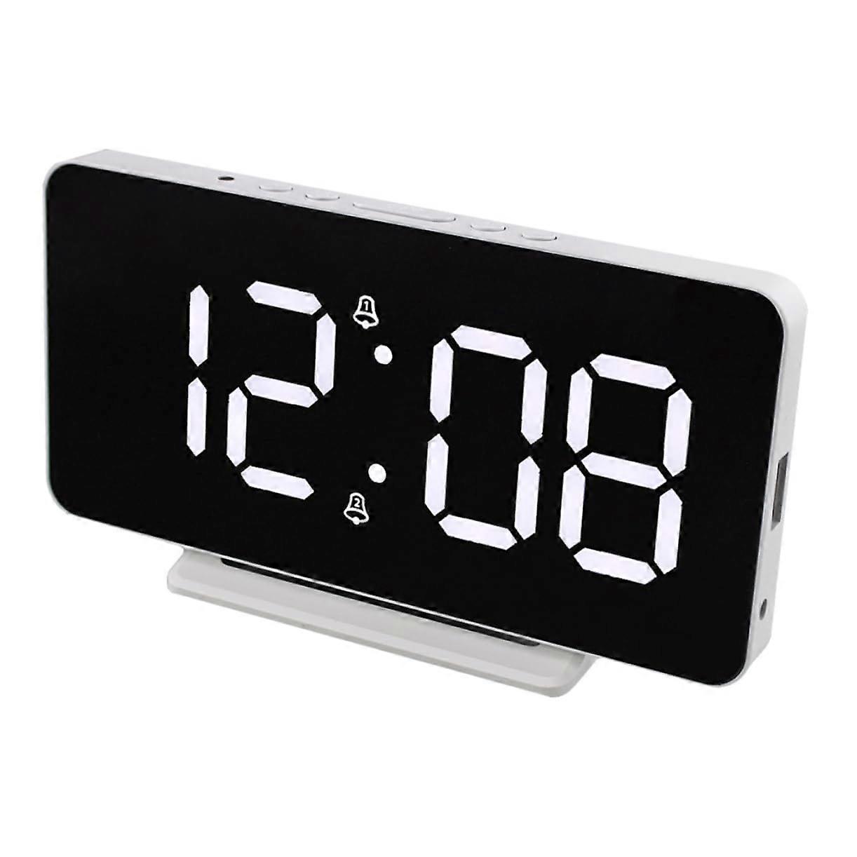 LED Digital Alarm Clock with Temperature Date Display USB Powered for Bedroom Office Mirror Surface