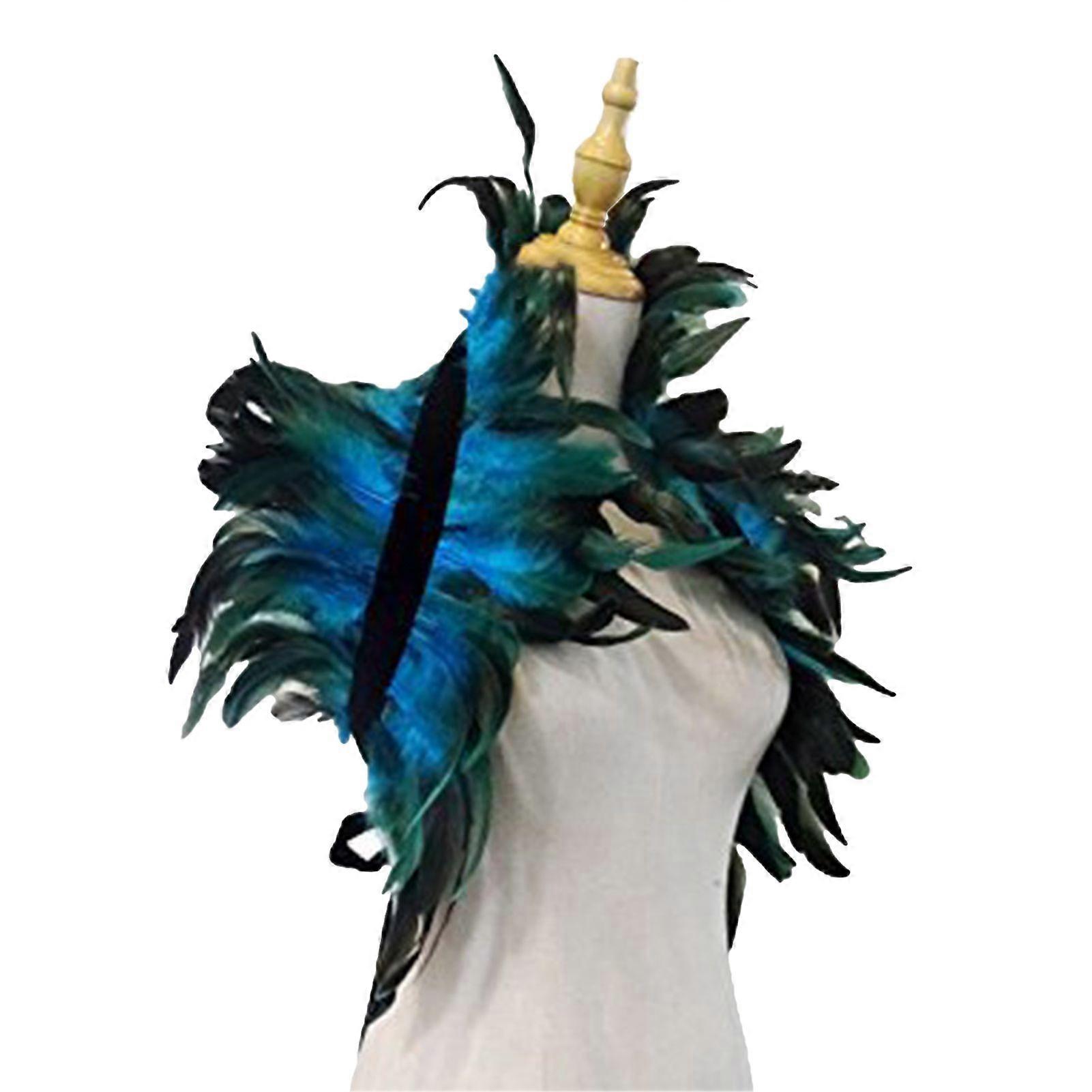 Jikaix Gothic Style Fake Collar with Layered Feathers Lightweight Durable Fabric Feather Cape Black Shawl Versatile Accessory