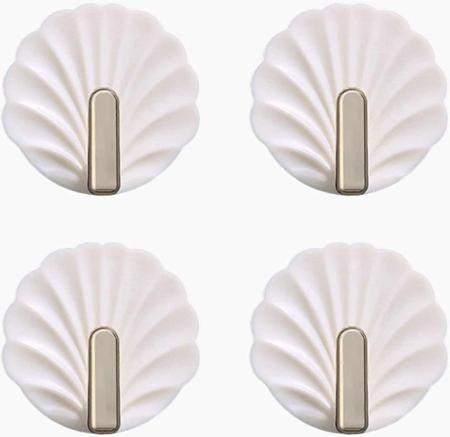 4 Seashell-Shaped Wall Hooks - White, Cute Shaped Wall Hooks