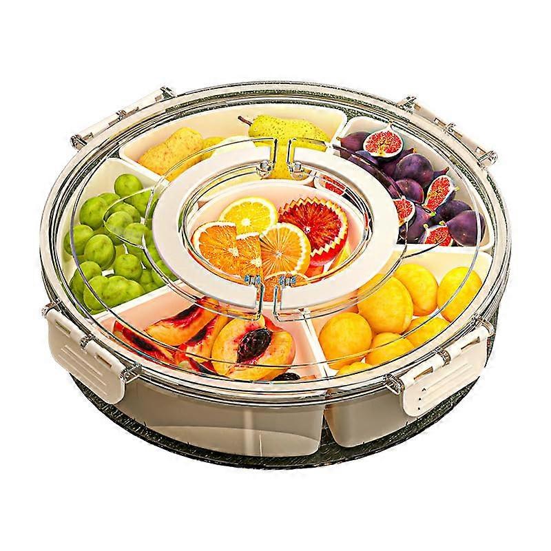 Rotating Snack Serving Tray with Lid, 6Section Glass Food Storage Container, Large Capacity, MoistureProof