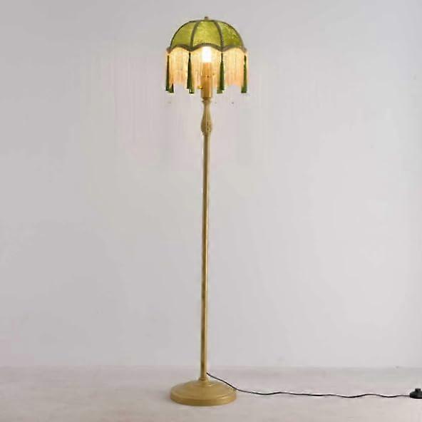 LED Floor Lamp with Unique Tassel Lampshade, Stepless Brightness Control, Retro Metal Base for Living Room or Bedroom