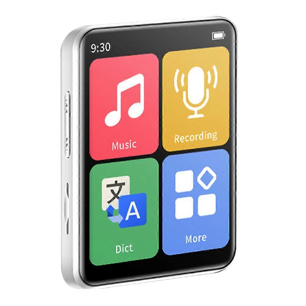 Mini Portable MP3 Player Bluetooth Small Music Player Touch Screen Walkman Sports Music Player Built in 32G Card-White