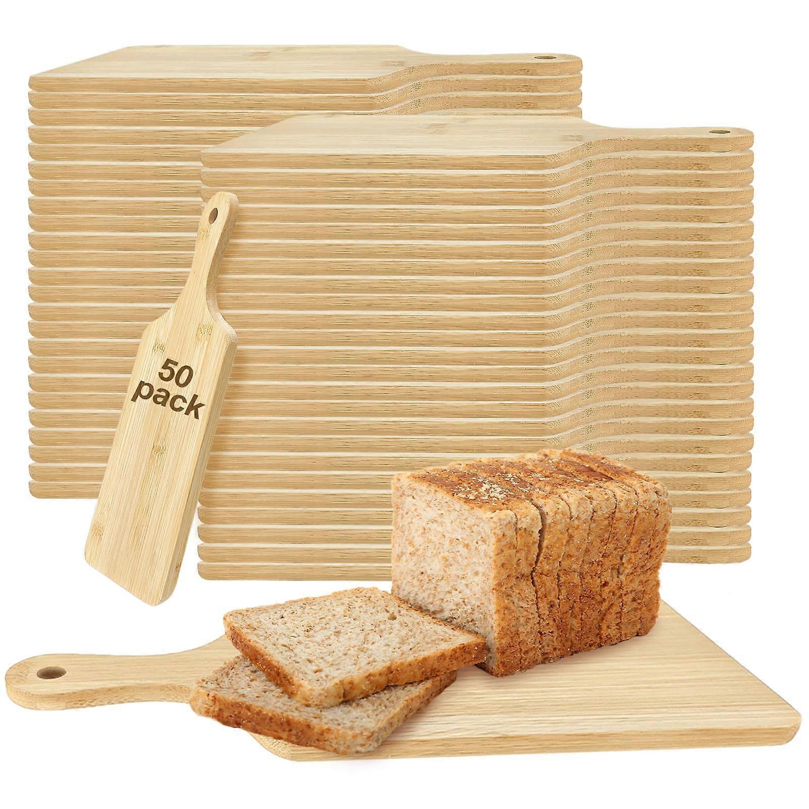 50 Pcs Bamboo Cutting Boards with Handle for Laser Engraving Charcuterie Serving 11 x 5 Inch