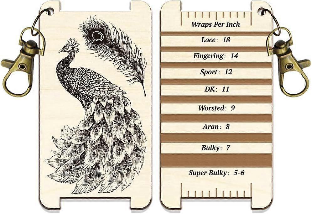 1 Pc Peacock Spinning Control Card Peacock Feather Yarn WPI Guide Gauge with Clasp Wood Yarn Wrap Guide Board with Diz for Spinners Measuring Tools Cr