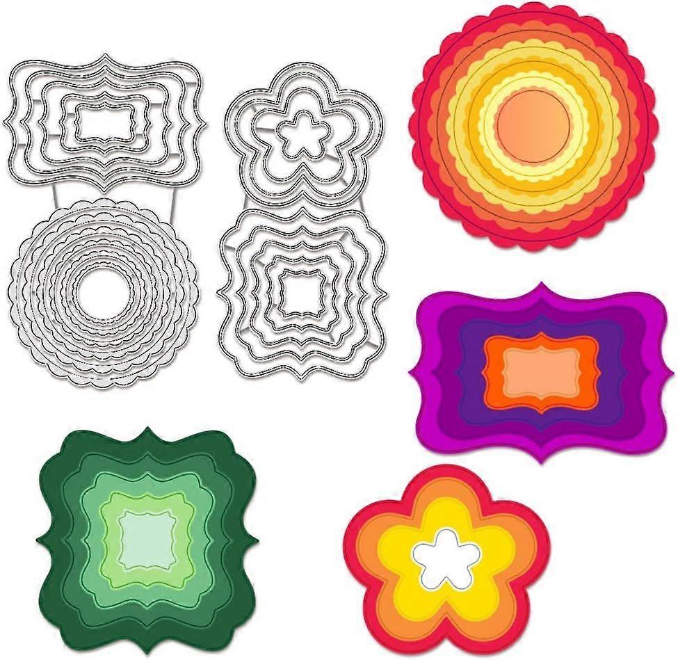 2pcs Graphics Border Cutting Dies Multi-Shape DIY Craft Dies Stencil Scrapbooking Circle Square Rectangular Flower Shape for Card Making Scrapbooking 