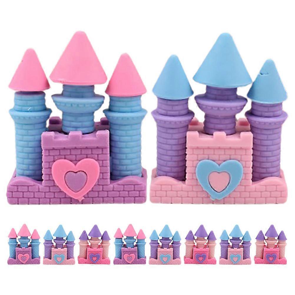 Fun Cartoon Erasers Castle Shape for Erasing 10Pcs Assorted Colors Pack