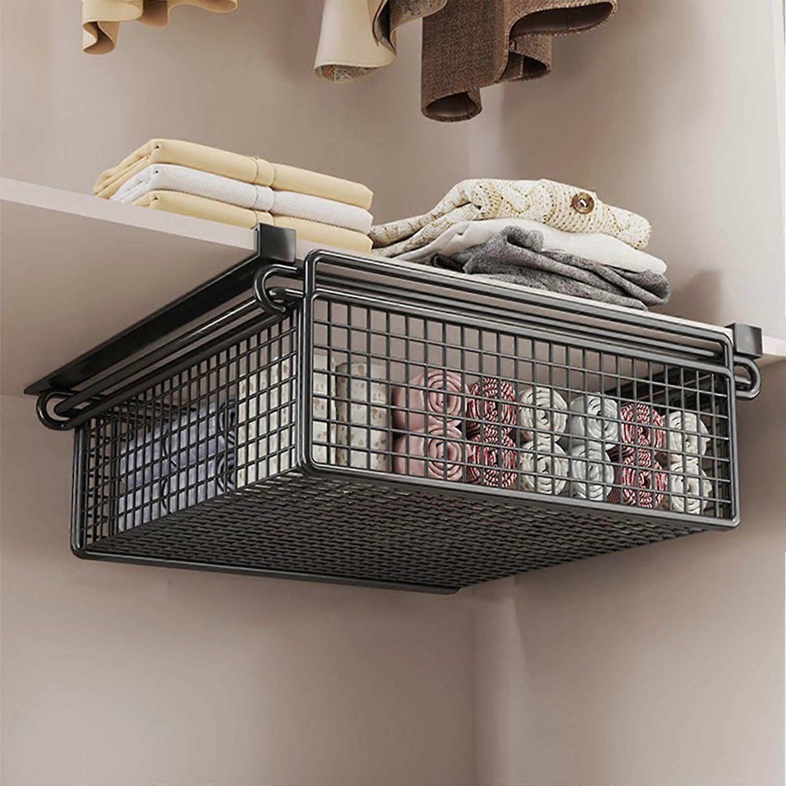 Closet Shelf Divider with Adjustable RustProof Under Shelf Storage Basket for Wardrobe Organization