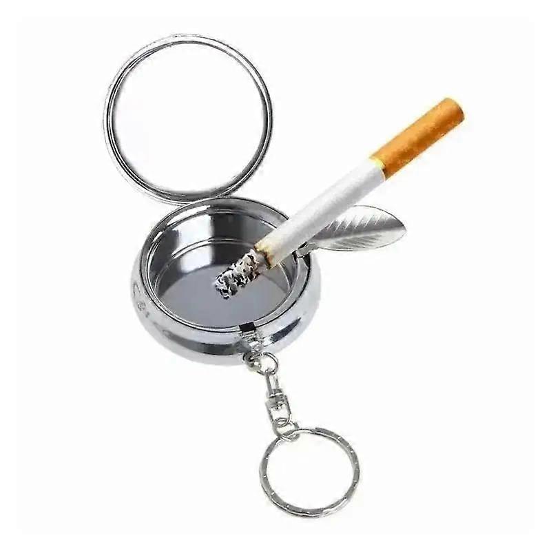 Cendrier �� cigarettes rond en acier inoxydable, bo?te utile et Portable, cendrier �� cigarettes rond avec porte-cl��s AU (couleur al��atoire)
