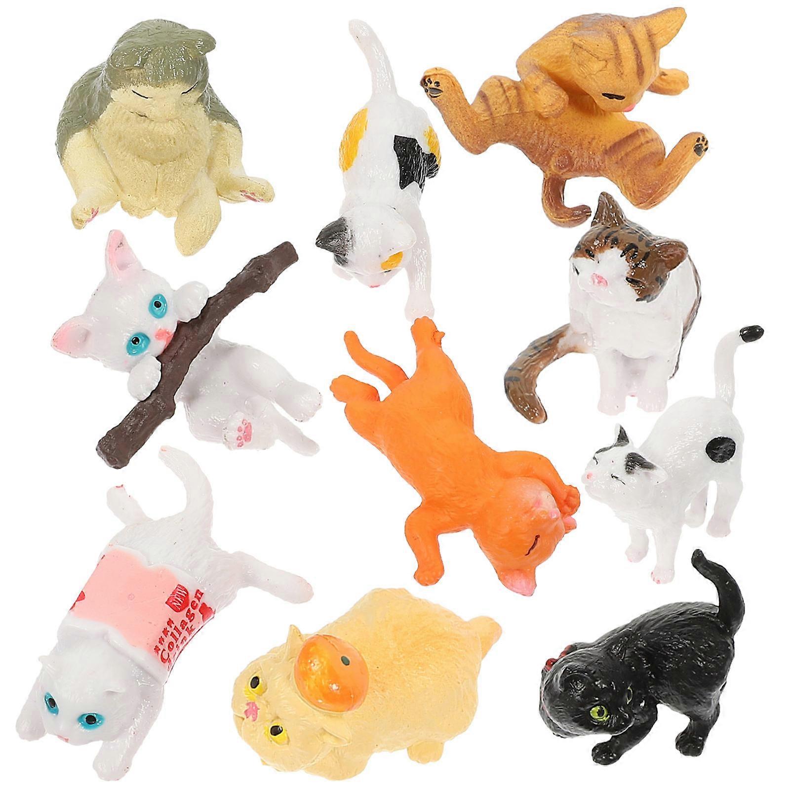 Adorable Cat Figurines PVC Cat Models for Playing 10Pcs Assorted Colors