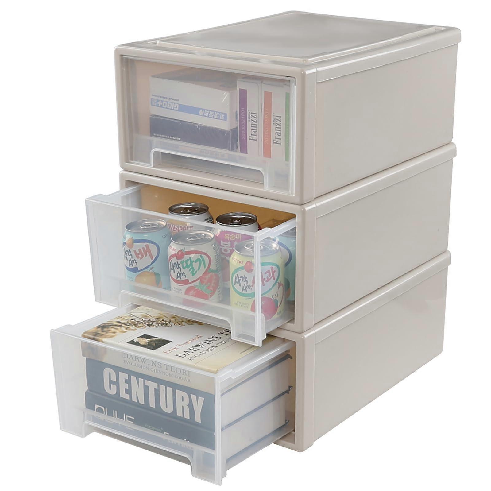 Plastic Storage Drawers 18L Stackable Organizer Unit for Desktop Office and Home, 3 Pack