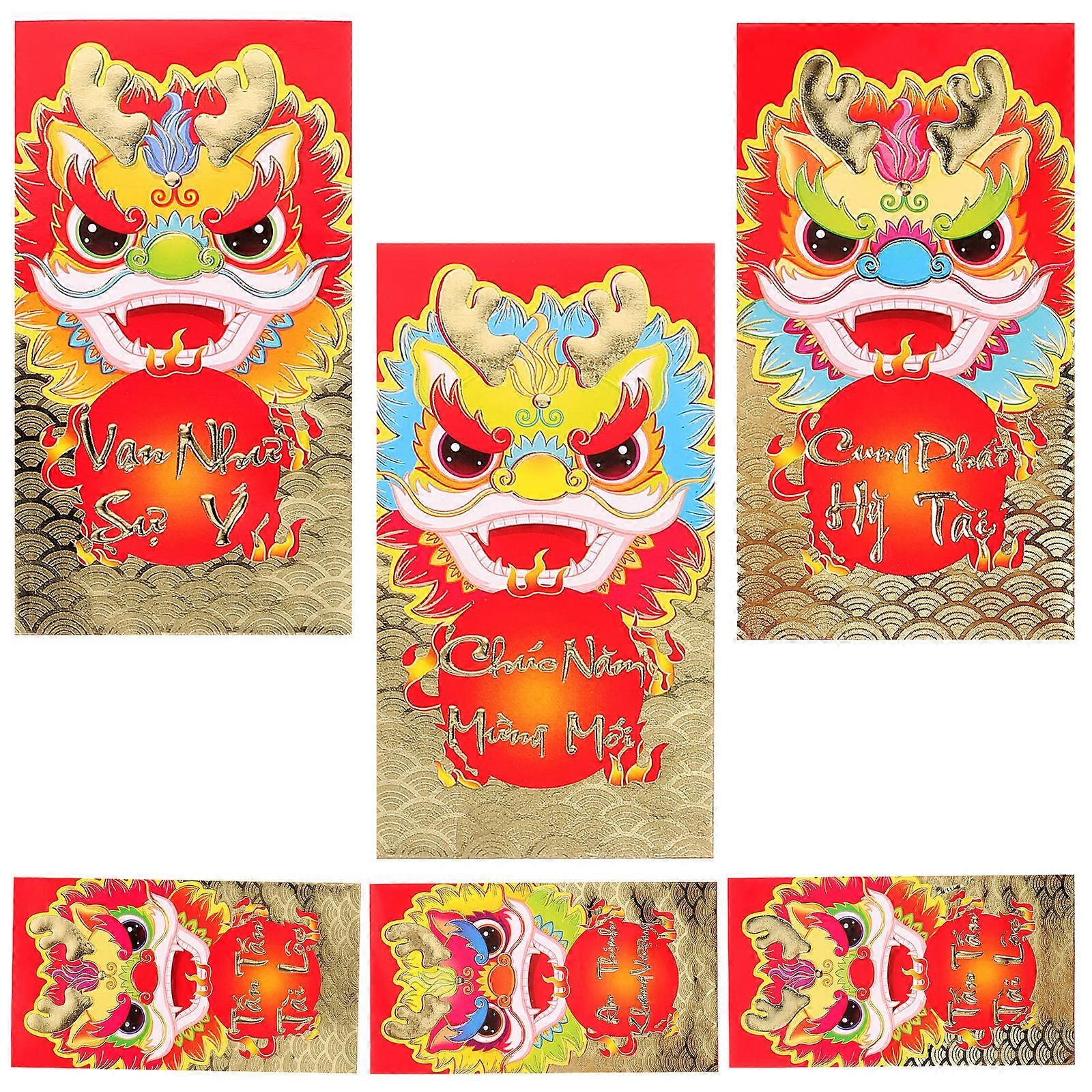 Chinese Style Dragon Red Envelopes for Prosperity 6Pcs