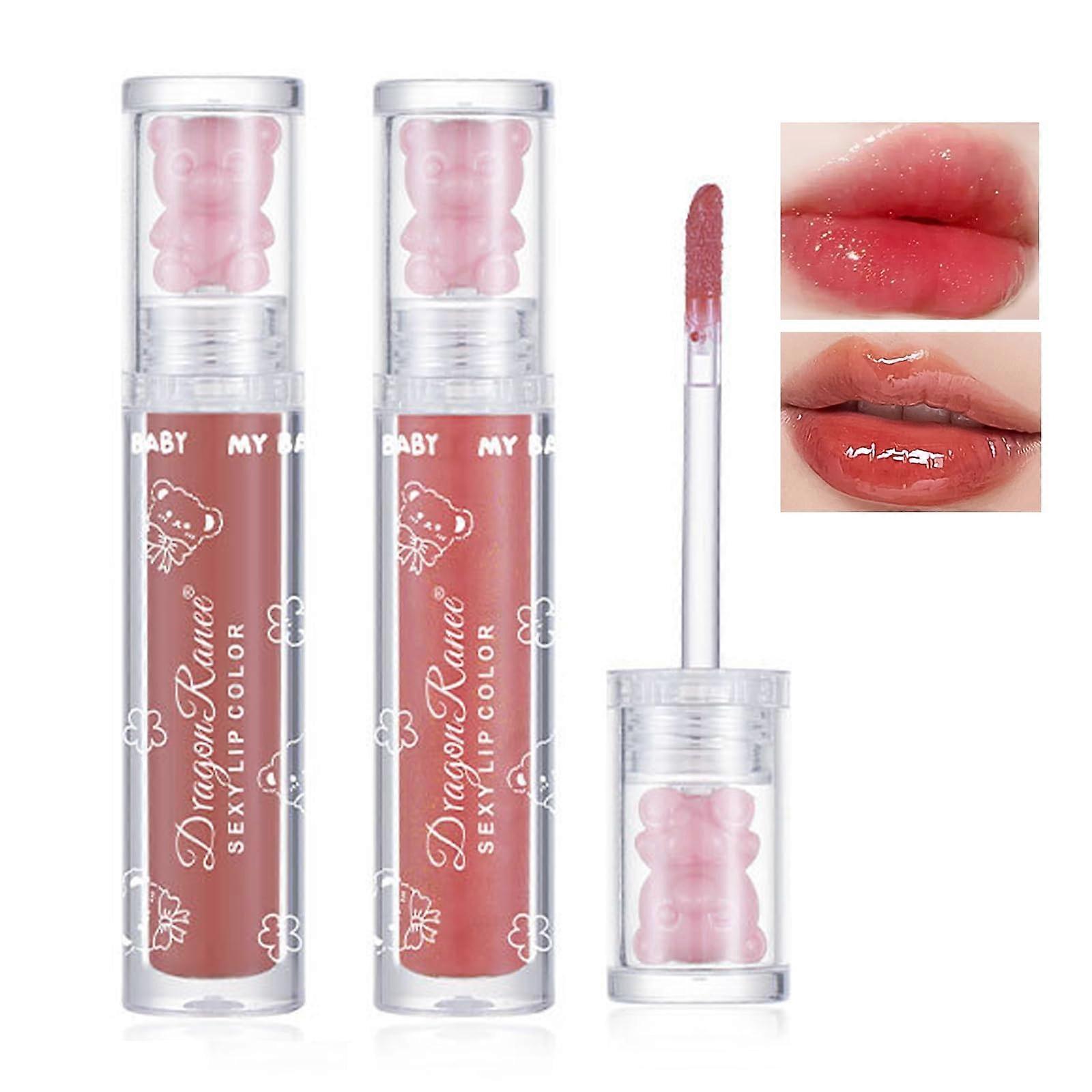 Moisturizing Bear Shaped Lip Gloss Set 2PCS Long Lasting Plumping Non Sticky Hydrating Color