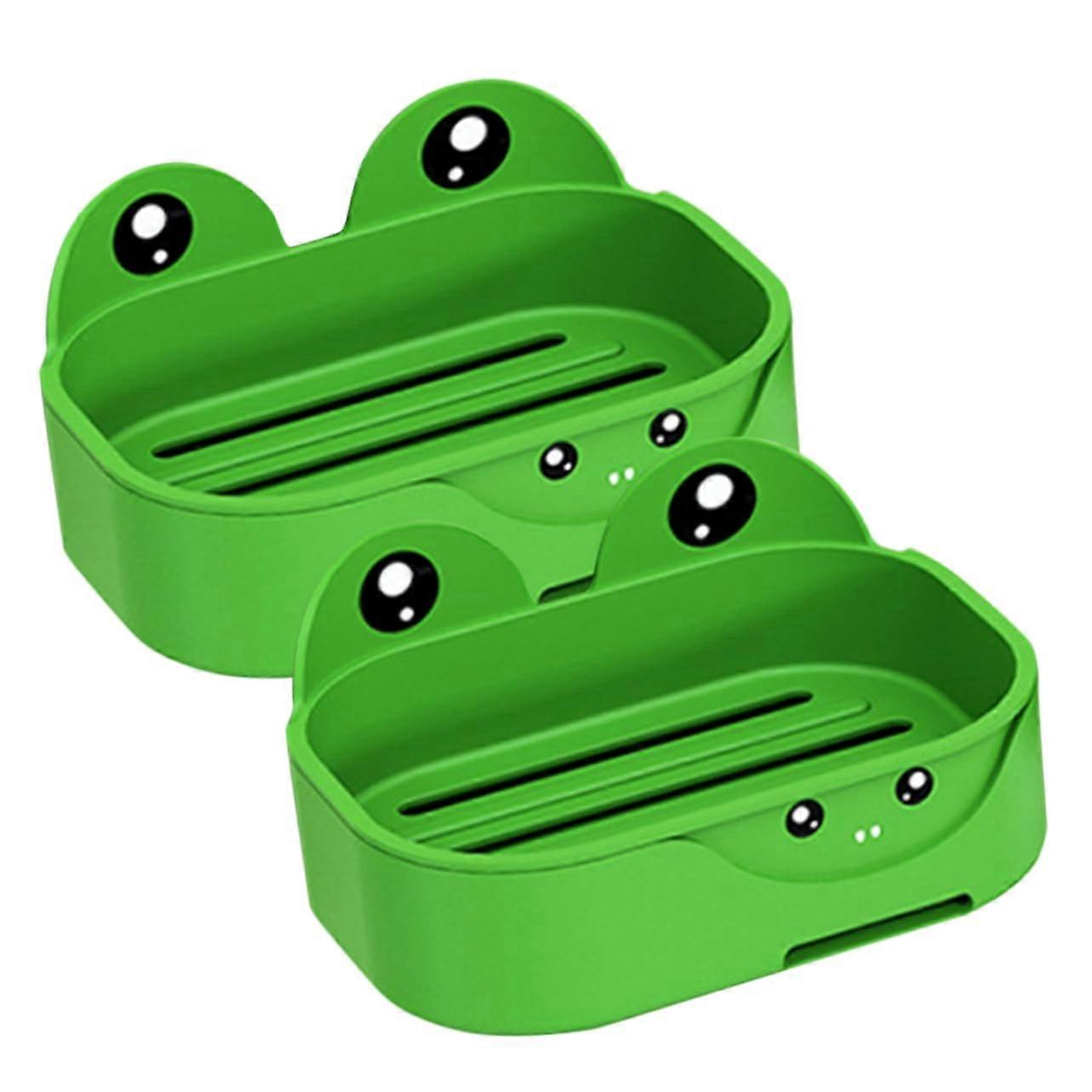 2pcs Cute Frog Wall Mounted Soap Holder with Self Draining Design for Bathroom Kitchen Shower