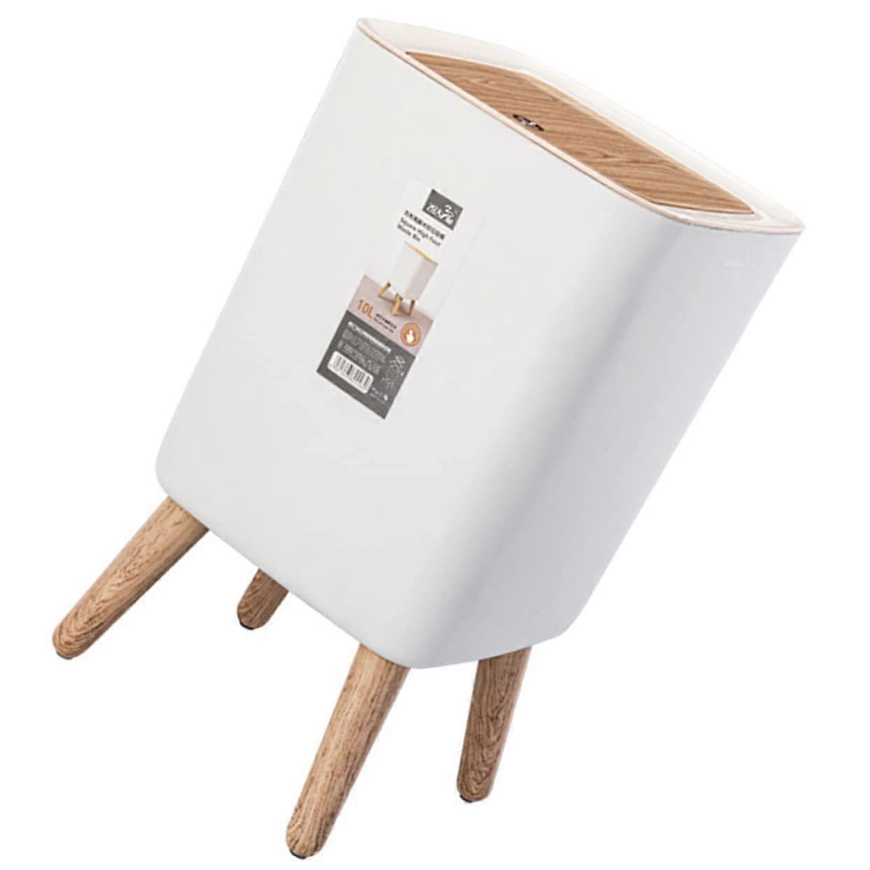 Large Press Type Trash Can with Lid, Wood Grain Kitchen Bathroom Garbage Bin, Square Waste Container