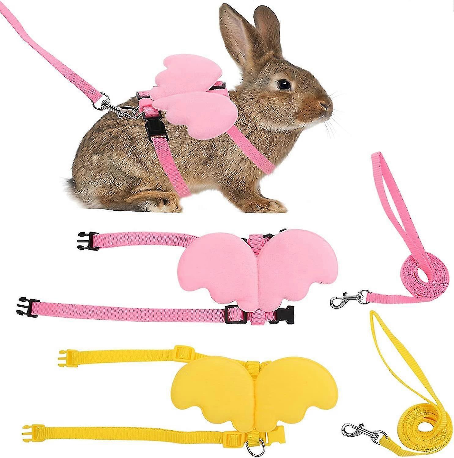 2-Pack Adjustable Harness & Leash for Small Pets (Yellow + Pink)