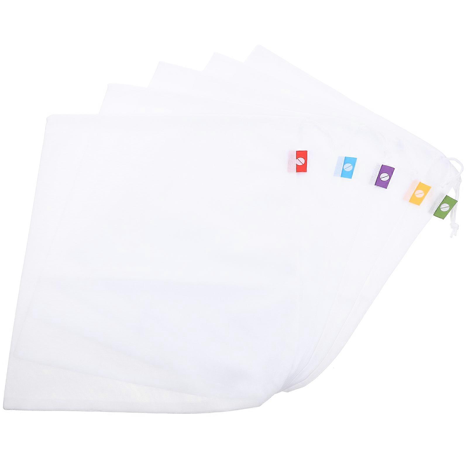 Drawstring Mesh Produce Bags for Storage 5Pcs White Reusable Polyester