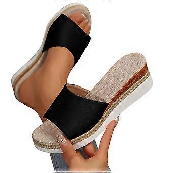 Zwarte sandalen voor dames, sandalen voor dames 2025, modieuze casual zomersandalen voor dames met een dikke zool en sleehak, effen kleur, zwart, maat 9.5