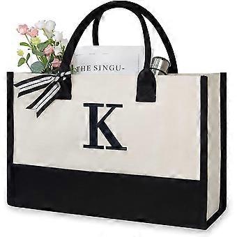 Sac de plage en toile personnalisé avec initiales, sac fourre-tout cadeau monogrammé pour femme