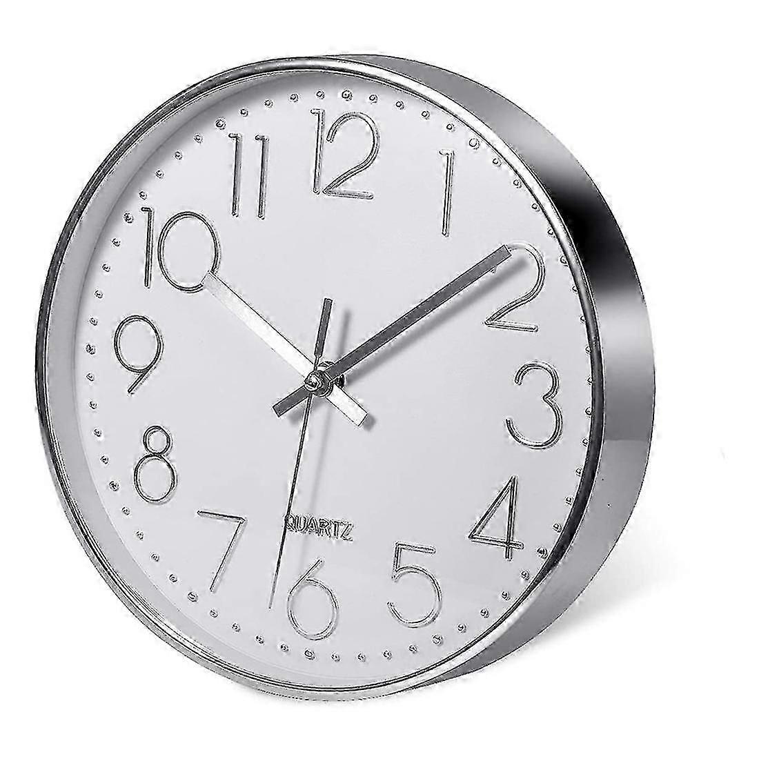 Modern Silent Silver Wall Clock 25cm for Office Kitchen Use