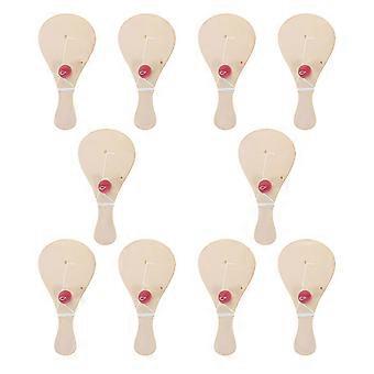 Wooden Paddle Balls for Kids Playing 10Pcs Hand Drawn Beige Paddle Set