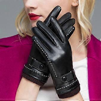 Winter Leather Gloves For Women, Wool Fleece Lined Warm Gloves M