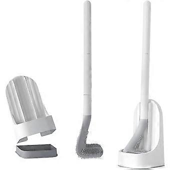 Golf Toilet Brush & Holders Set Long Handled Silicone Flexible Toilet Cleaner Brush Plastic Toilet Brush White Bathroom Wall Mounted Brush