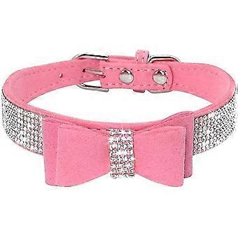 2pcs pink size XS Dog collar with rhinestones, made of soft synthetic leather