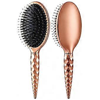 Esta escova plana de cerdas de javali com mecanismo de amortecimento é adequada para secar, dar volume e pentear o cabelo, podendo também massagear o couro cabeludo.