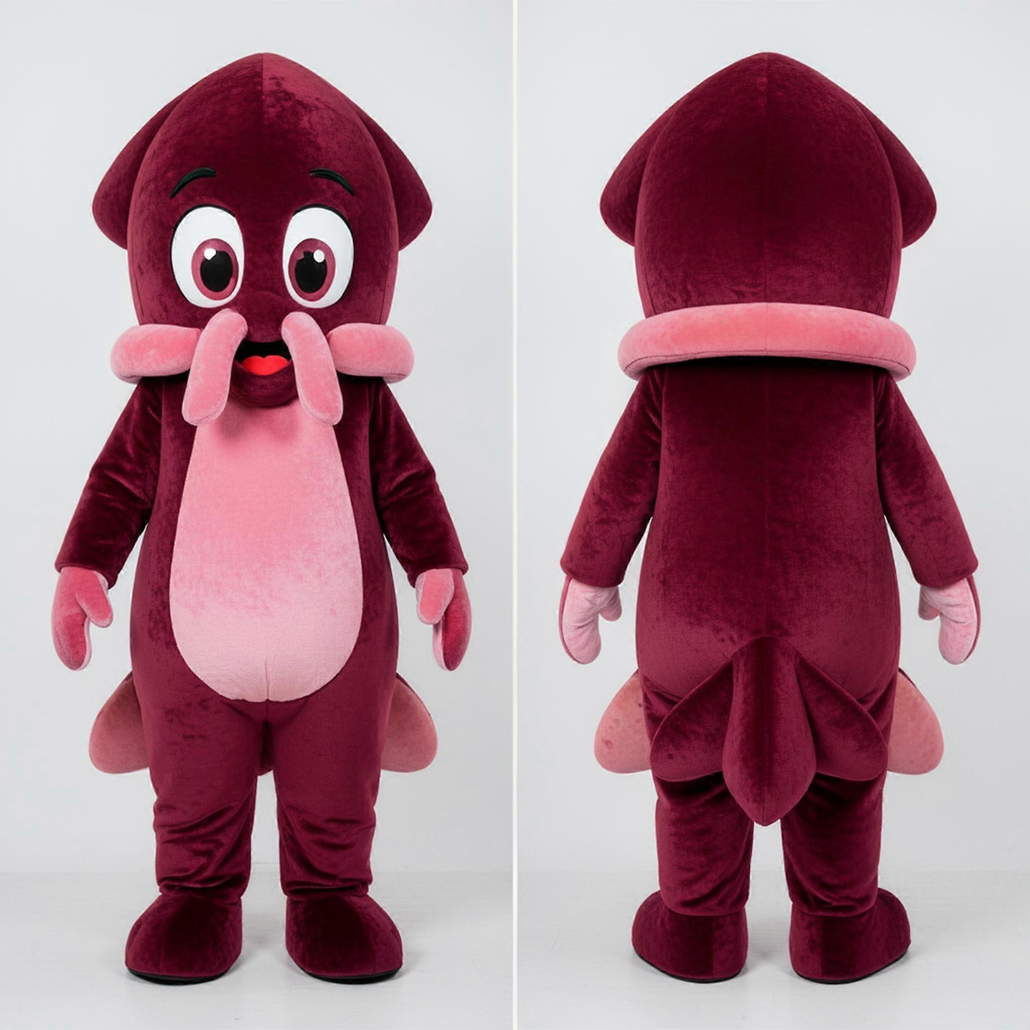 MASTICOT Maroon Cartoon Squid Mascot