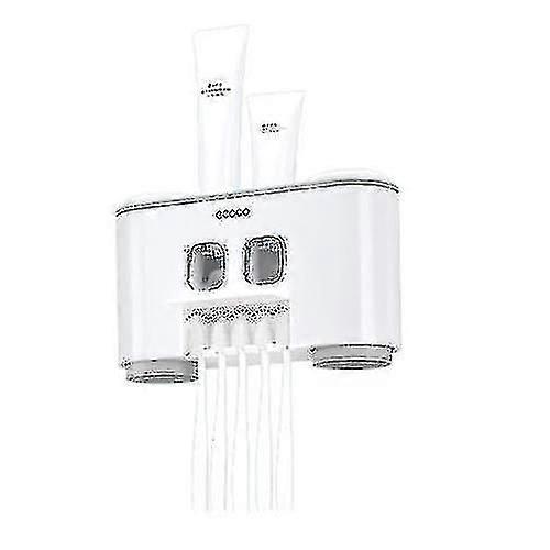 Wall mounted toothbrush holder with toothpaste dispenser gray