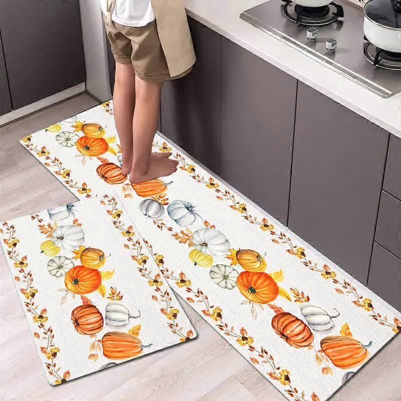 1 tapis de cuisine antidérapant, motif citrouille d'automne, imperméable, épais et rembourré, idéal pour une utilisation prolongée en cuisine. Ce tapis vintage offre un confort optimal et est conçu pour résister à une utilisation intensive.
